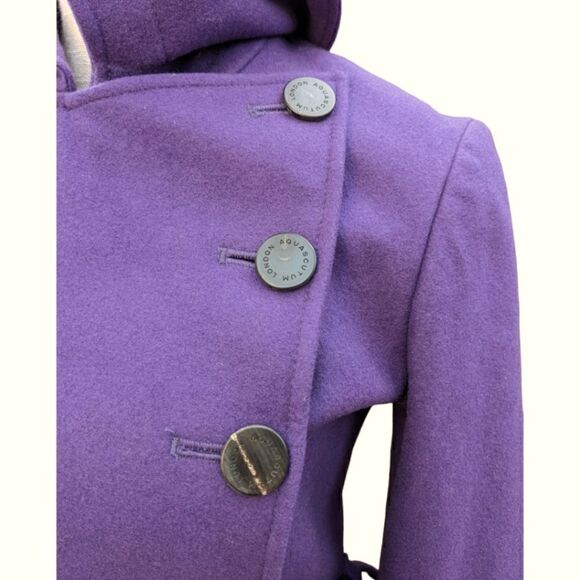 Aquascutum London Women's Wool Purple Peplum Buttoned Coat with Belt Size 6 Reg - Picture 6 of 10